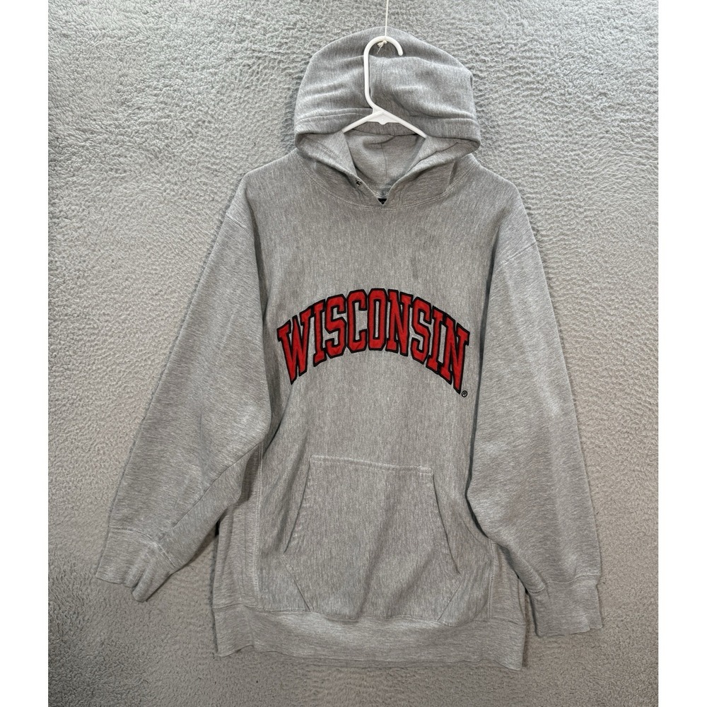 Vintage Wisconsin Badgers Sweatshirt Adult Large Gray Hoodie Reverse Weave Y2K‎